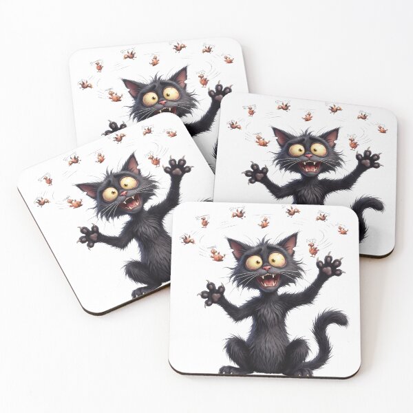 Item preview, Dizzy Black Cat Seeing Birds Crazy Hypnotized Cartoon Kitten designed and sold by KMKDesignStudio.