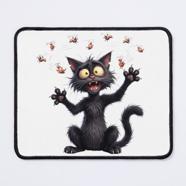 Item preview, Dizzy Black Cat Seeing Birds Crazy Hypnotized Cartoon Kitten designed and sold by KMKDesignStudio.