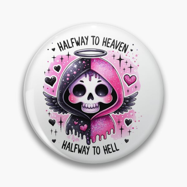 Item preview, Halfway To Heaven Halfway To Hell Cute Gothic Skull Duality Angel Demon designed and sold by Polaris Bear.