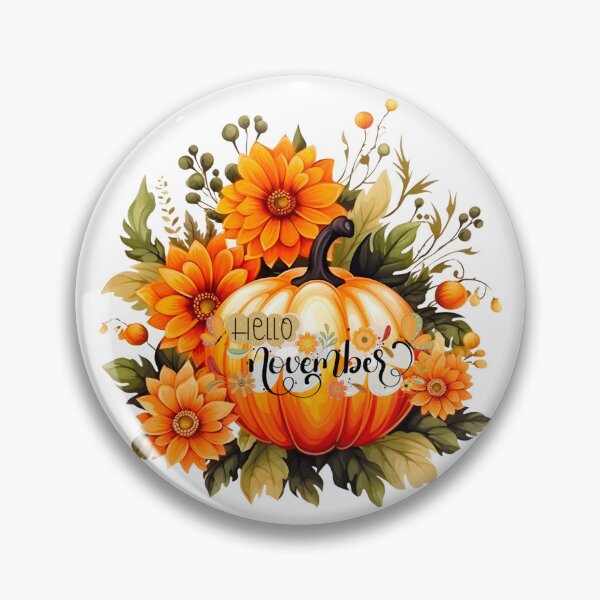 Item preview, Hello November Autumn Pumpkin Orange Floral Aesthetic designed and sold by KMKDesignStudio.