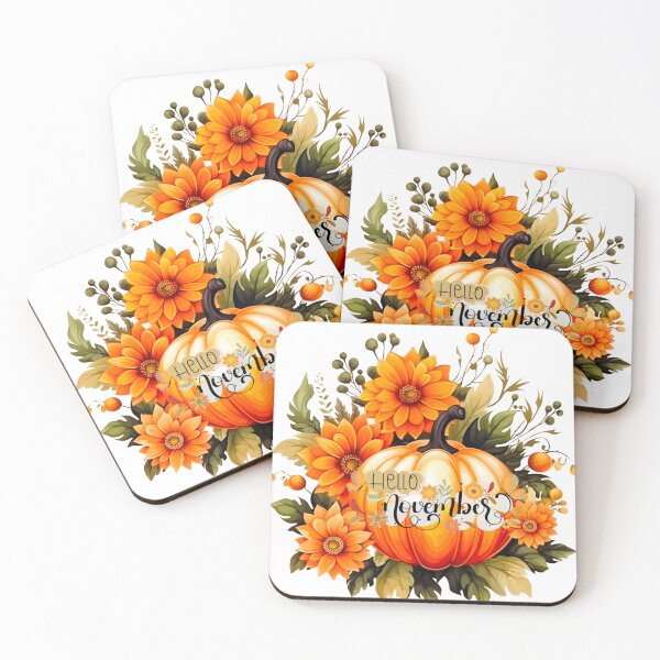 Item preview, Hello November Autumn Pumpkin Orange Floral Aesthetic designed and sold by KMKDesignStudio.