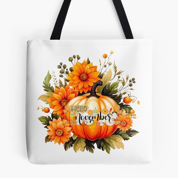 Item preview, Hello November Autumn Pumpkin Orange Floral Aesthetic designed and sold by KMKDesignStudio.