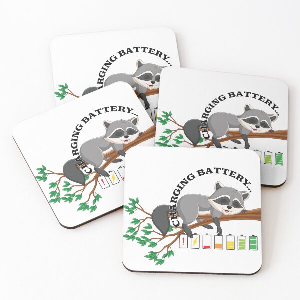 Item preview, Funny Charging Battery Raccoon Sleeping Cute Cartoon designed and sold by KMKDesignStudio.