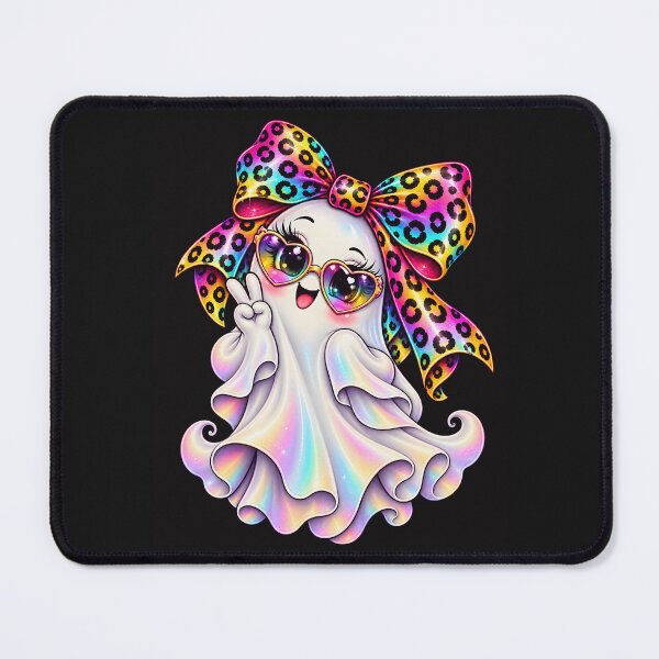 Item preview, Kawaii Halloween Ghost Girl Rainbow Leopard Bow Cute Spooky Pastel Ghost designed and sold by ArtSpark Studio.