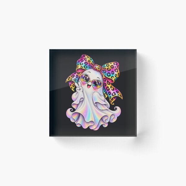 Item preview, Kawaii Halloween Ghost Girl Rainbow Leopard Bow Cute Spooky Pastel Ghost designed and sold by ArtSpark Studio.