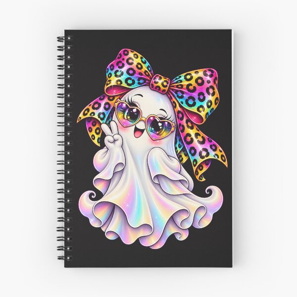 Item preview, Kawaii Halloween Ghost Girl Rainbow Leopard Bow Cute Spooky Pastel Ghost designed and sold by ArtSpark Studio.
