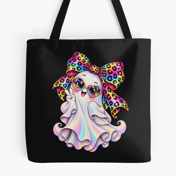 Item preview, Kawaii Halloween Ghost Girl Rainbow Leopard Bow Cute Spooky Pastel Ghost designed and sold by ArtSpark Studio.