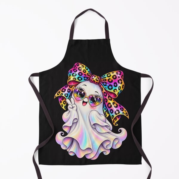 Item preview, Kawaii Halloween Ghost Girl Rainbow Leopard Bow Cute Spooky Pastel Ghost designed and sold by ArtSpark Studio.