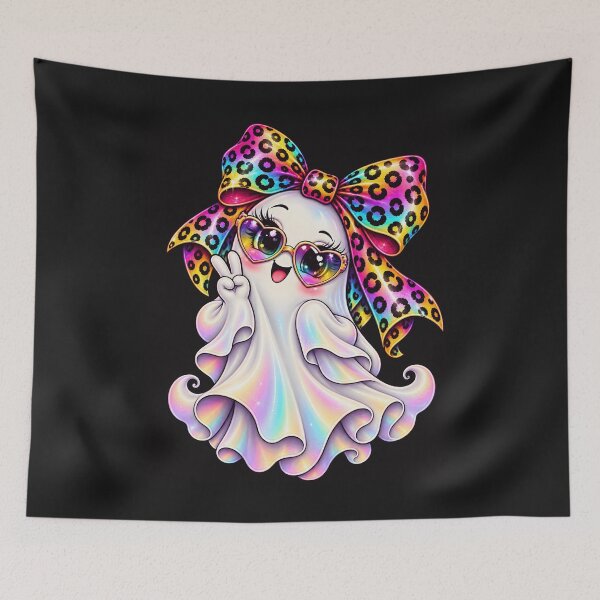 Item preview, Kawaii Halloween Ghost Girl Rainbow Leopard Bow Cute Spooky Pastel Ghost designed and sold by ArtSpark Studio.