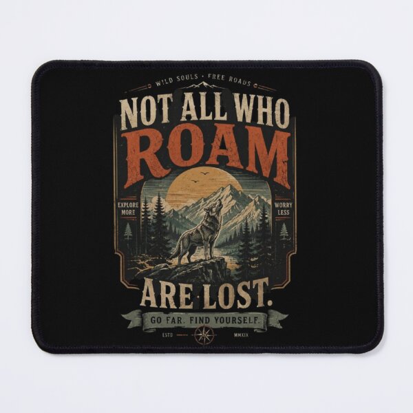Item preview, Not All Who Roam Are Lost – Vintage Wolf Wilderness Illustration designed and sold by Dogandesighn.