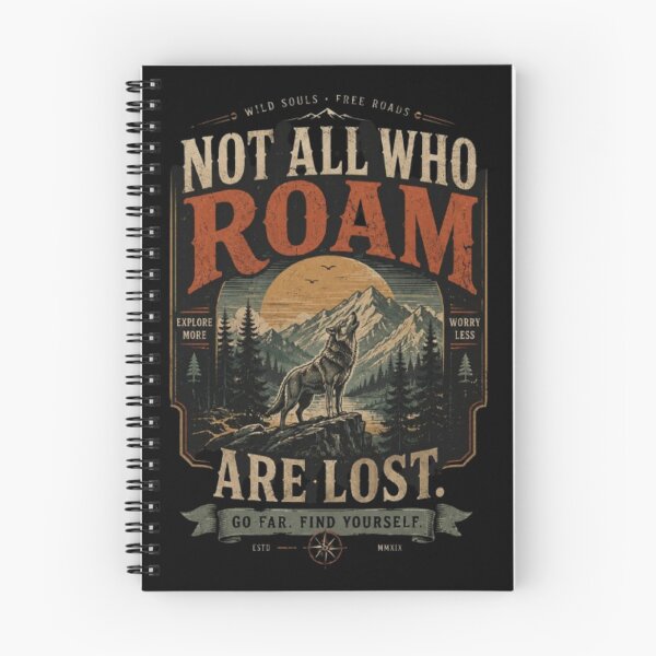 Item preview, Not All Who Roam Are Lost – Vintage Wolf Wilderness Illustration designed and sold by Dogandesighn.
