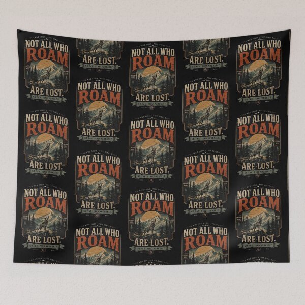 Item preview, Not All Who Roam Are Lost – Vintage Wolf Wilderness Illustration designed and sold by Dogandesighn.