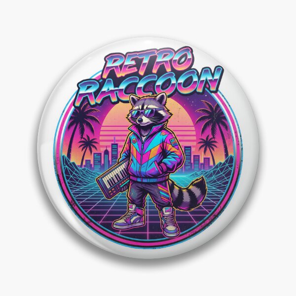 Artikelvorschau, Retro Raccoon Synthwave 80s Keytar Outrun entworfen und verkauft von KMKDesignStudio.