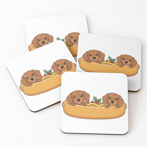 Item preview, Two Cute Christmas Dachshunds Hot Dog Cartoon designed and sold by KMKDesignStudio.