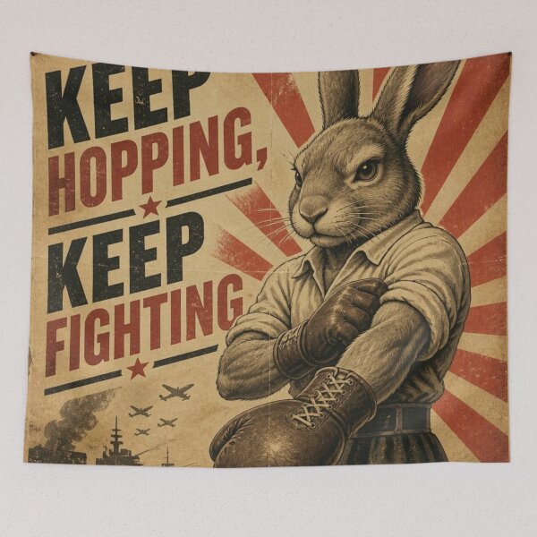 Item preview, Keep Fighting Vintage Propaganda Boxing Rabbit Poster designed and sold by Martial-Art-23.