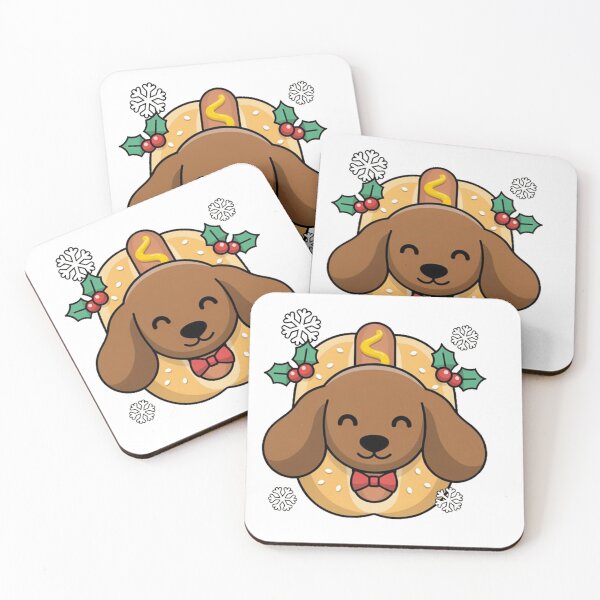 Item preview, Cute Christmas Dachshund Hot Dog Wreath Cartoon designed and sold by KMKDesignStudio.