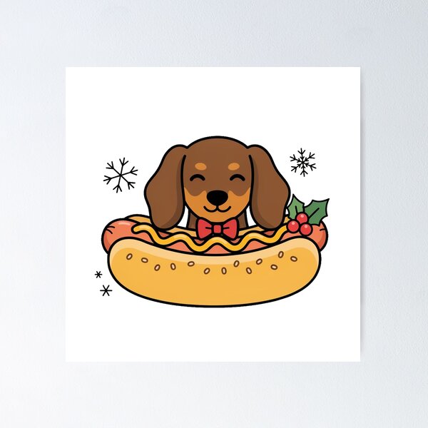 Item preview, Cute Christmas Dachshund Hot Dog Cartoon designed and sold by KMKDesignStudio.