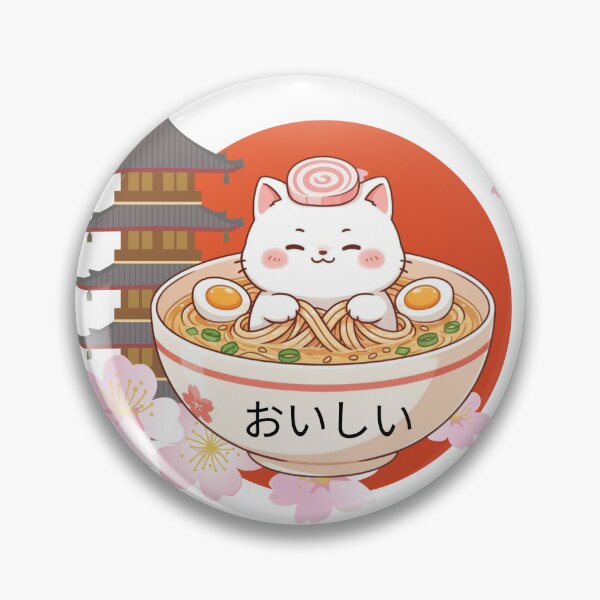 Item preview, Kawaii Oishii Cat Ramen and Pagoda Illustration designed and sold by KMKDesignStudio.