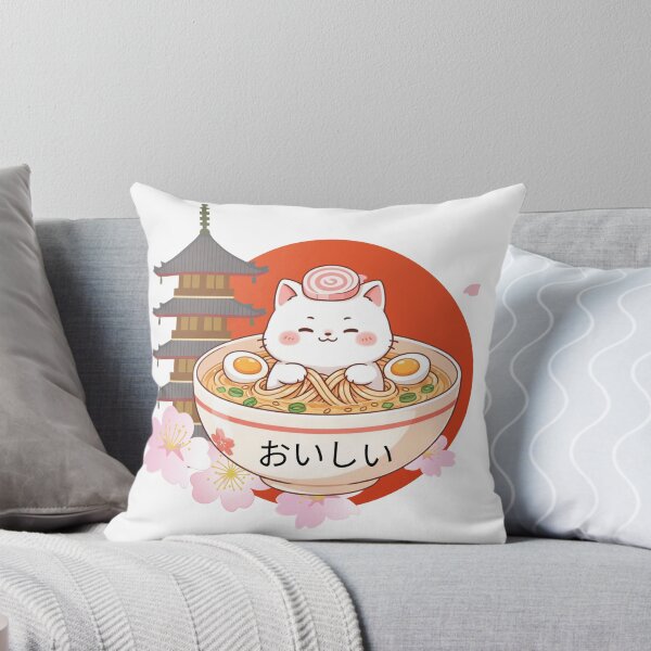 Item preview, Kawaii Oishii Cat Ramen and Pagoda Illustration designed and sold by KMKDesignStudio.