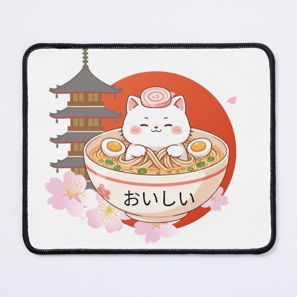 Item preview, Kawaii Oishii Cat Ramen and Pagoda Illustration designed and sold by KMKDesignStudio.