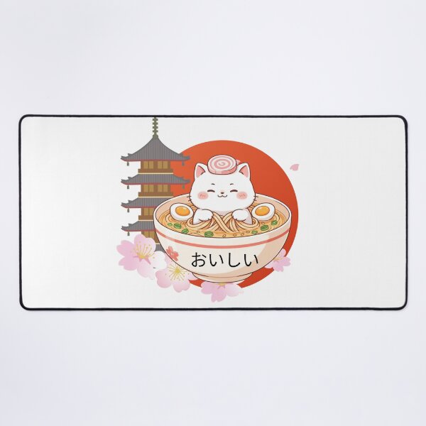 Item preview, Kawaii Oishii Cat Ramen and Pagoda Illustration designed and sold by KMKDesignStudio.