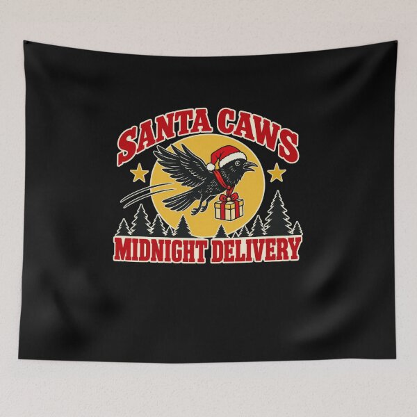 Item preview, Funny Santa Caws Midnight Delivery Raven Christmas Pun Art designed and sold by elderberry.
