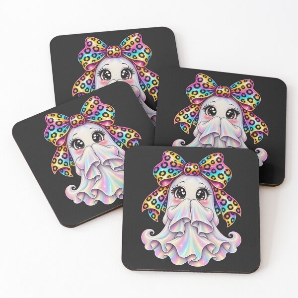 Item preview, Kawaii Halloween Ghost Girl Rainbow Leopard Bow Cute Spooky Pastel Ghost designed and sold by ArtSpark Studio.