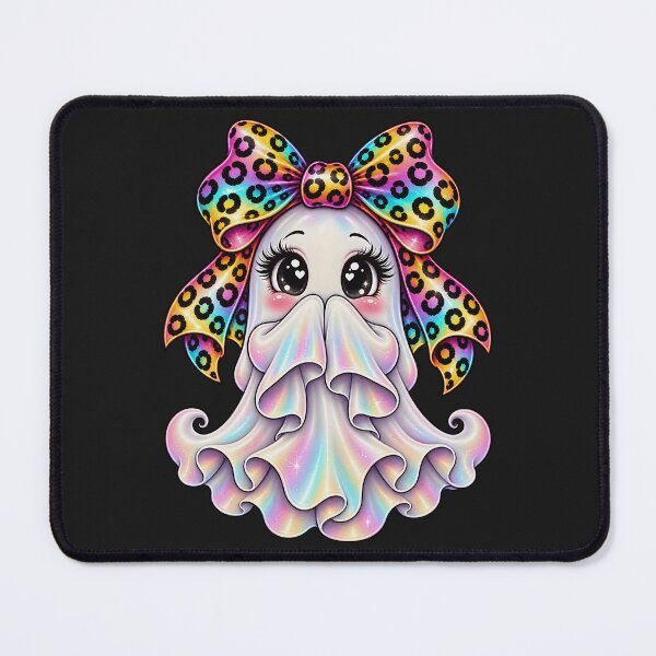 Item preview, Kawaii Halloween Ghost Girl Rainbow Leopard Bow Cute Spooky Pastel Ghost designed and sold by ArtSpark Studio.