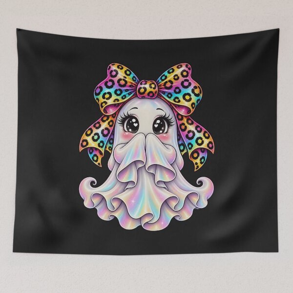 Item preview, Kawaii Halloween Ghost Girl Rainbow Leopard Bow Cute Spooky Pastel Ghost designed and sold by ArtSpark Studio.