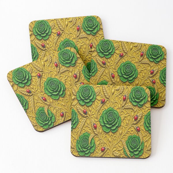 Item preview, Lucky Ladybugs on Green Roses - Luxury Gold Embossed Pattern designed and sold by Breezes-of-Ida.