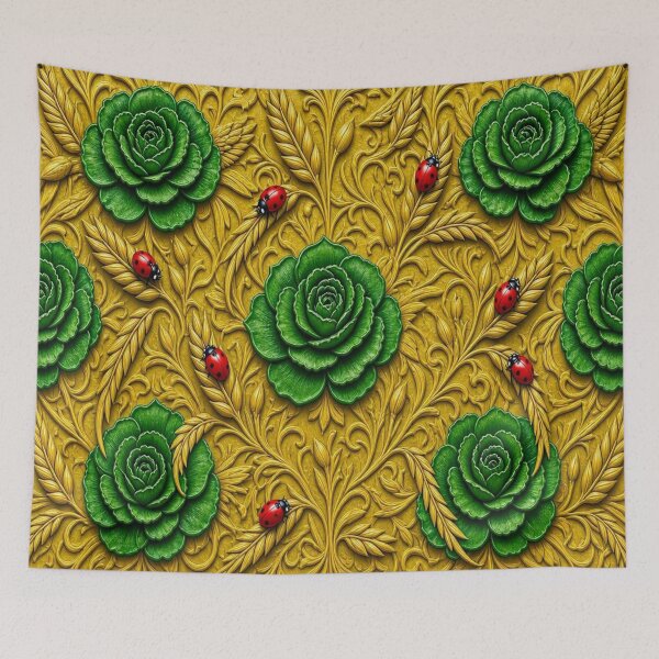 Item preview, Lucky Ladybugs on Green Roses - Luxury Gold Embossed Pattern designed and sold by Breezes-of-Ida.