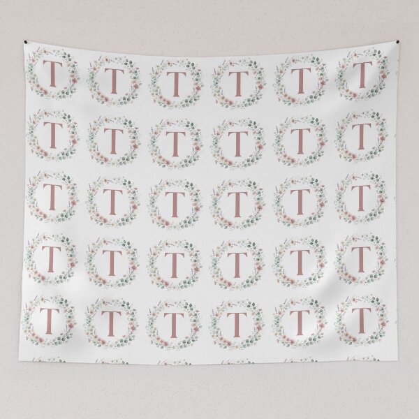 Item preview, Pink Letter T Floral Wreath Monogram designed and sold by ITCHAWAWAA.