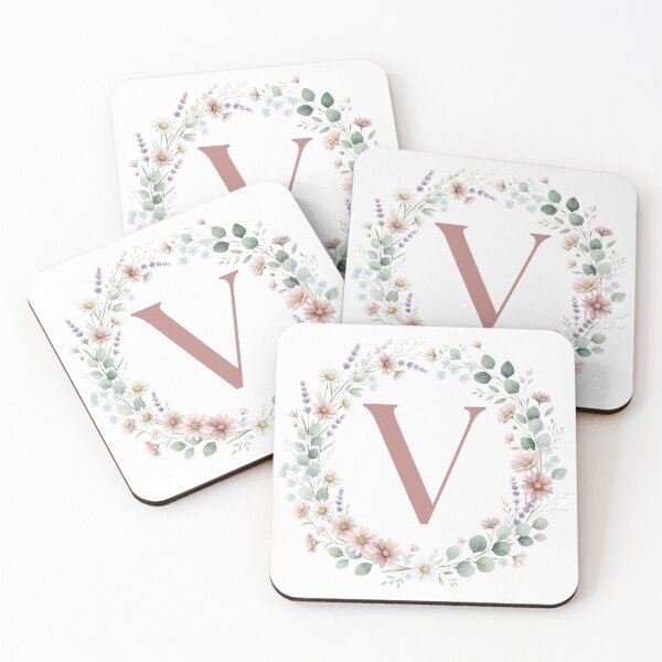 Item preview, Pink Letter V Floral Wreath Monogram designed and sold by ITCHAWAWAA.