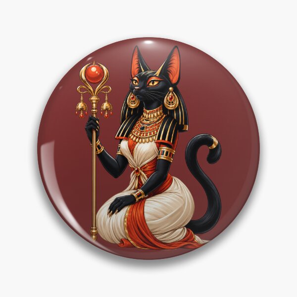 Item preview, Bastet Egyptian Goddess with Black Cat, Golden Jewelry and Ankh designed and sold by MythicMood.