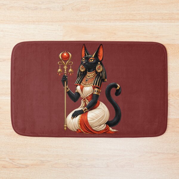 Item preview, Bastet Egyptian Goddess with Black Cat, Golden Jewelry and Ankh designed and sold by MythicMood.