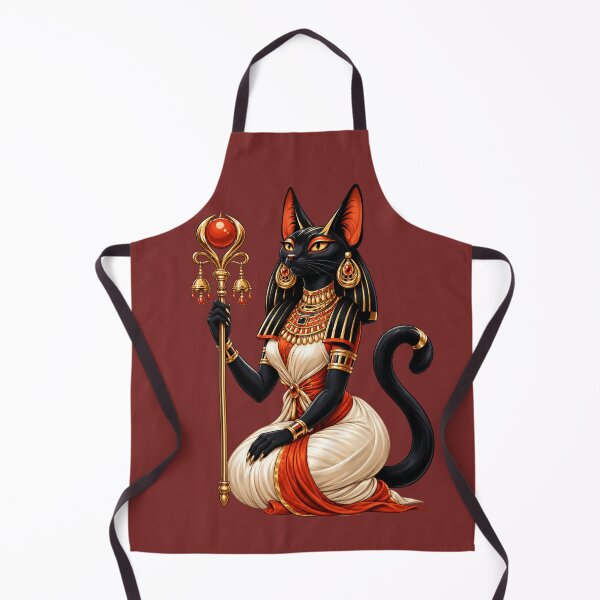 Item preview, Bastet Egyptian Goddess with Black Cat, Golden Jewelry and Ankh designed and sold by MythicMood.