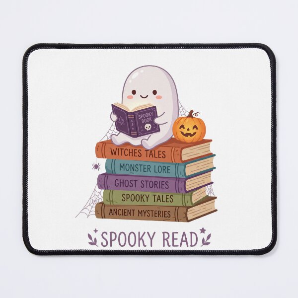 Item preview, Cute Ghost Reading on Book Stack - Spooky Reads Autumn Typography designed and sold by KMKDesignStudio.