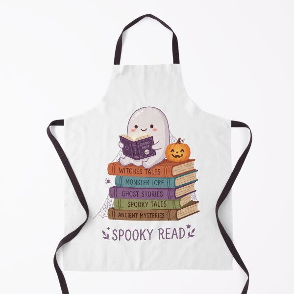 Item preview, Cute Ghost Reading on Book Stack - Spooky Reads Autumn Typography designed and sold by KMKDesignStudio.