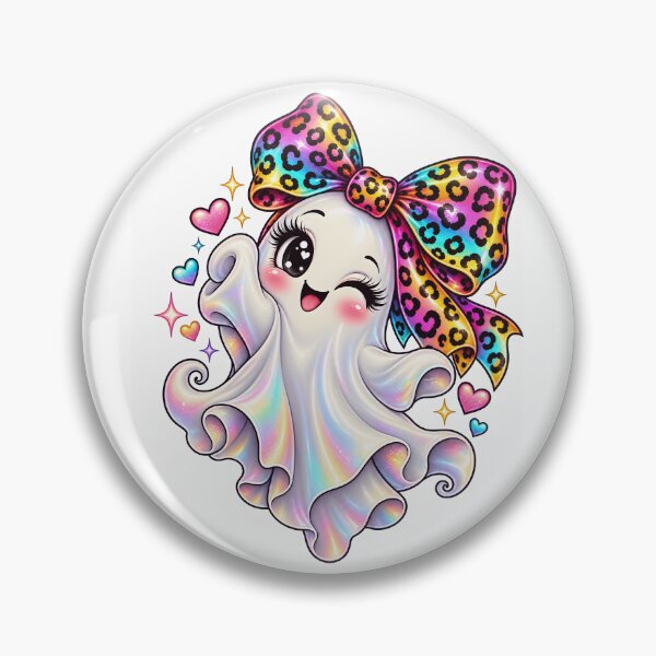 Item preview, Kawaii Halloween Ghost Girl Rainbow Leopard Bow Cute Spooky Pastel Ghost designed and sold by ArtSpark Studio.