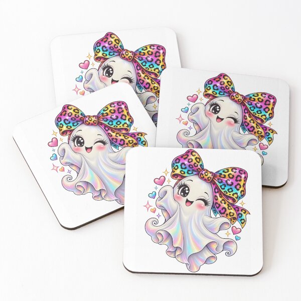 Item preview, Kawaii Halloween Ghost Girl Rainbow Leopard Bow Cute Spooky Pastel Ghost designed and sold by ArtSpark Studio.