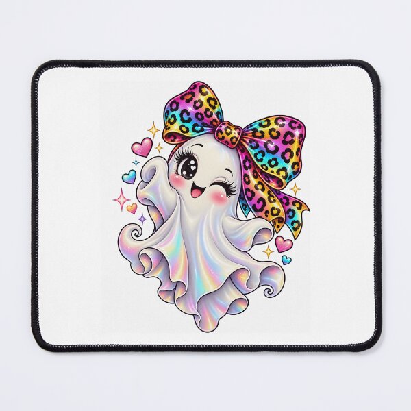 Item preview, Kawaii Halloween Ghost Girl Rainbow Leopard Bow Cute Spooky Pastel Ghost designed and sold by ArtSpark Studio.
