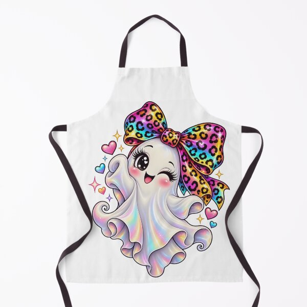 Item preview, Kawaii Halloween Ghost Girl Rainbow Leopard Bow Cute Spooky Pastel Ghost designed and sold by ArtSpark Studio.