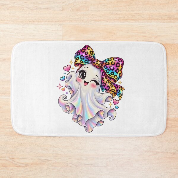 Item preview, Kawaii Halloween Ghost Girl Rainbow Leopard Bow Cute Spooky Pastel Ghost designed and sold by ArtSpark Studio.