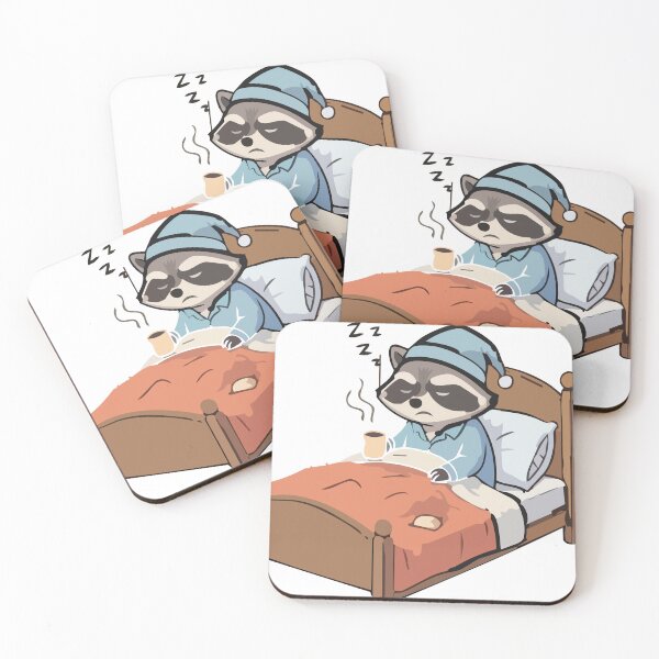 Item preview, Sleepy Morning Raccoon with Coffee – Funny Tired Trash Panda Art designed and sold by KMKDesignStudio.