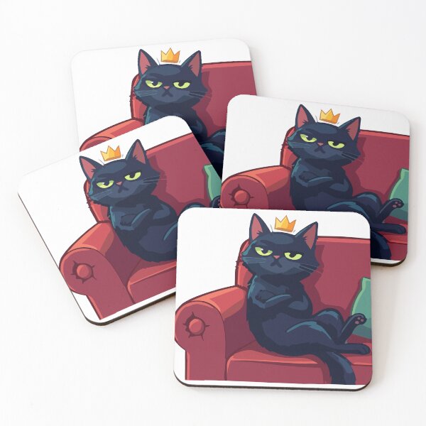 Item preview, Sassy Royal Black Cat on Red Couch – Grumpy King Kitten designed and sold by KMKDesignStudio.