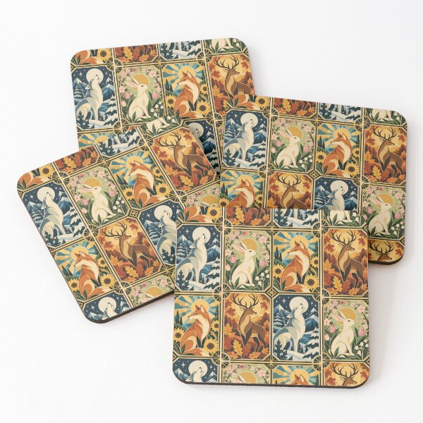 Item preview, Four Seasons Art Deco Animals – Rabbit, Fox, Deer & Wolf designed and sold by FloreDreamStudio.