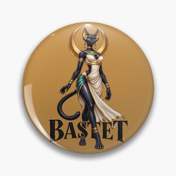 Item preview, Bastet Egyptian Goddess with Black Cat, Golden Jewelry and Ankh designed and sold by MythicMood.