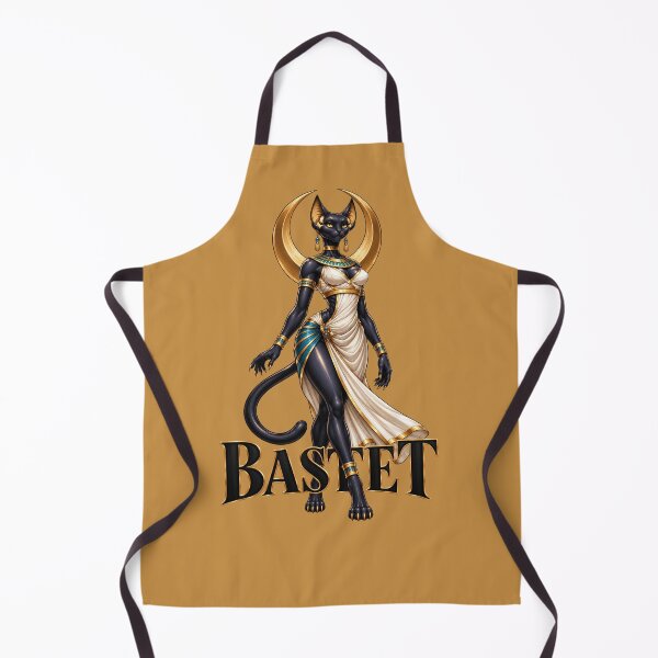 Item preview, Bastet Egyptian Goddess with Black Cat, Golden Jewelry and Ankh designed and sold by MythicMood.