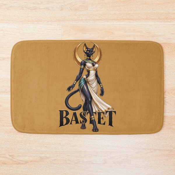 Item preview, Bastet Egyptian Goddess with Black Cat, Golden Jewelry and Ankh designed and sold by MythicMood.