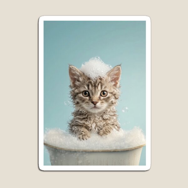 Item preview, Baby LaPerm Cat Bubble Bath Cute Nursery Bathroom Art designed and sold by LazyOwlStore.